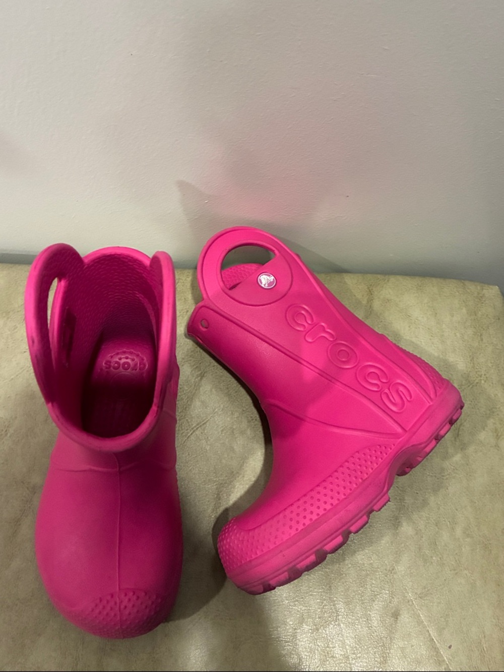CROCS Kids Bright Pink Waterproof Rain Boots